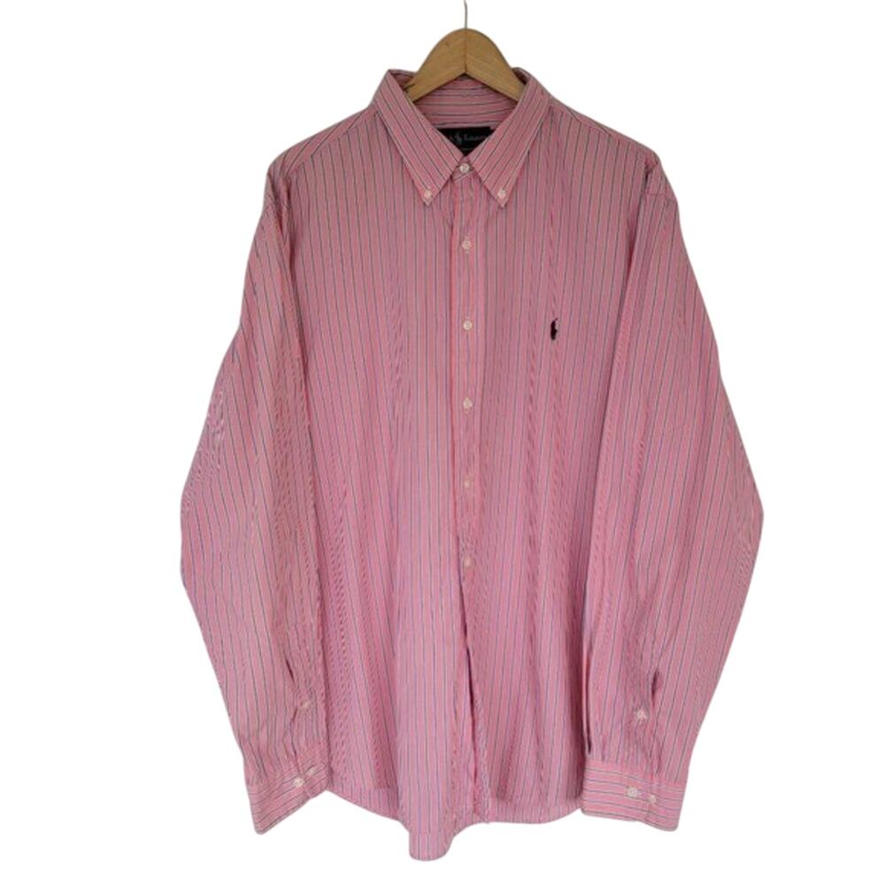 Ralph Lauren Long Sleeve Striped Button Down Shirt Salmon Pink Mens Size XL